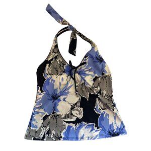 Silhouette Solution Womens Swimsuit Top Sz S Blue Floral Tankini Halter Cottage